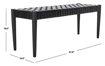 SAFAVIEH Furniture - Amalia Bench - Black & Black - Solid Wood - Modern Leather Design - Ideal for Entryway, Bedroom, Living Room, 18" Seat Height (BCH1001D)