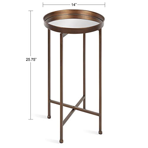 Celia Round Metal Foldable Accent Table with Mirror Tray Top, Bronze