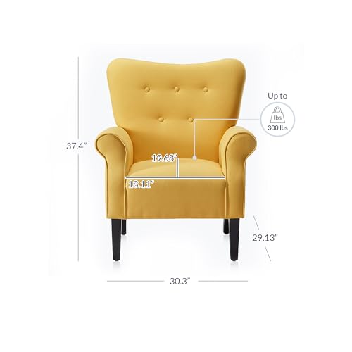 Modern Accent Chair, High Back Armchair, Upholstered Wingback Side Chair, Padded Single Sofa with Wooden Legs for Living Room, Bedroom - Citrine Yellow