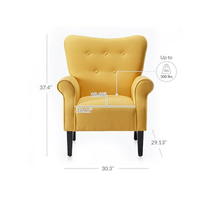 Modern Accent Chair, High Back Armchair, Upholstered Wingback Side Chair, Padded Single Sofa with Wooden Legs for Living Room, Bedroom - Citrine Yellow