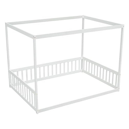 Full Size Canopy Bed Frame with 4 Posters and Guardrails for Kids, view 8