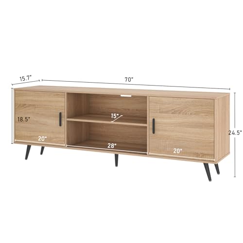 Mid Century Modern TV Stand, 70" for 75" TV, Wood with Storage, view 3