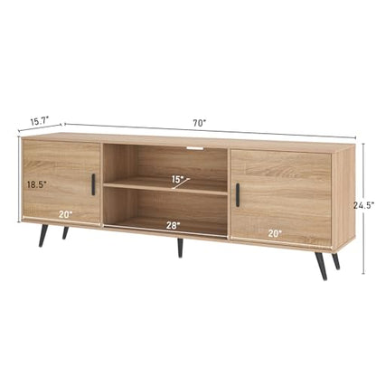 Mid Century Modern TV Stand, 70" for 75" TV, Wood with Storage, view 3
