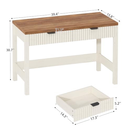 39 Inch Small Fluted Computer Desk with 2 Drawers for Bedroom, Home Office, view 3