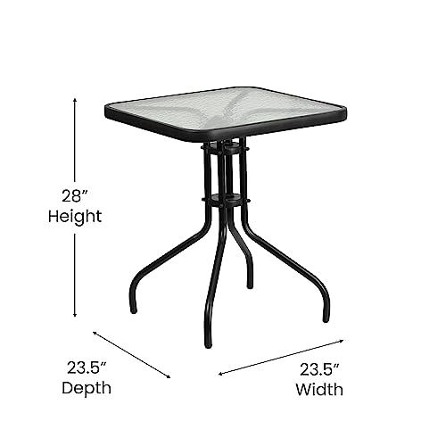 Barker 23.5" Square Indoor/Outdoor Tempered Glass Patio Side Table, Outdoor Patio Table for Commercial or Residential Use, Clear/Black