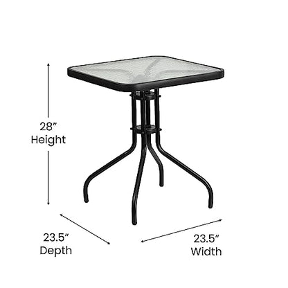 Barker 23.5" Square Indoor/Outdoor Tempered Glass Patio Side Table, Outdoor Patio Table for Commercial or Residential Use, Clear/Black