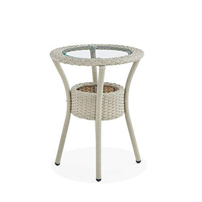 Modern and Weatherproof Haven All-Weather Wicker Outdoor Round Glass-Top Accent Table with Storage - Outdoor Furniture Patio Set & Metal - 20 in. W x 20 in. D x 26 in. H