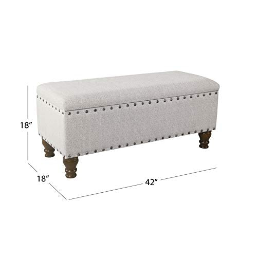 Home Decor | Upholstered Bench with Nailhead Trim | Large Ottoman with Storage for Living Room & Bedroom | Decorative Home Furniture, Gray Woven