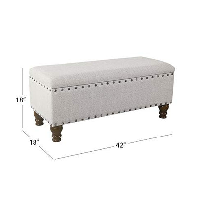 Home Decor | Upholstered Bench with Nailhead Trim | Large Ottoman with Storage for Living Room & Bedroom | Decorative Home Furniture, Gray Woven