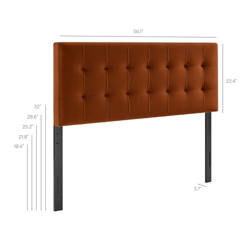 Lily Performance Velvet Full Size Headboard with Biscuit Tufting in Rust - Stain-Resistant Upholstery with Padded Design and 5 Height-Adjustable Mounts