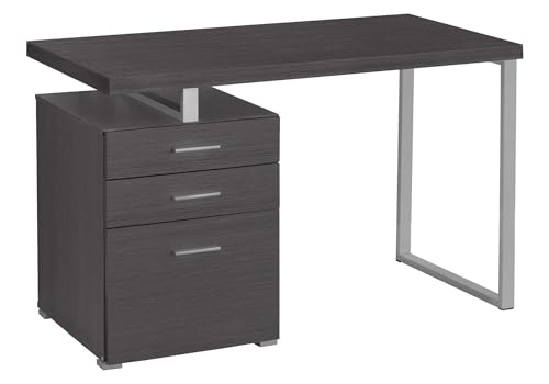 Left or Right Facing 47-Inch Modern Home Office Computer Study Writing Desk with Filing Drawer, 48"L, Grey & Silver
