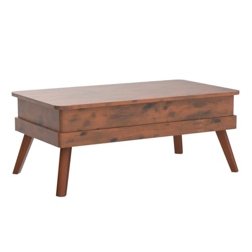 Lift Top Coffee Table, Easy-to-Assembly Center Table with Hidden Storage Compartment, Industrial Lift Tabletop Dining Table for Living Room Reception/Home Office, Rustic Brown