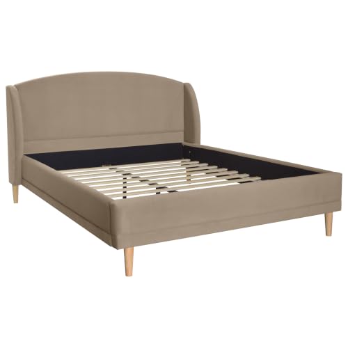 Queen Upholstered Bed Frame with Wingback Headboard, Taupe, view 8