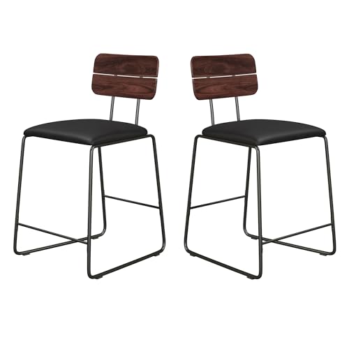 Modern 2-Piece Minimalist Counter Stools with Wooden Back, Set of 2, Black