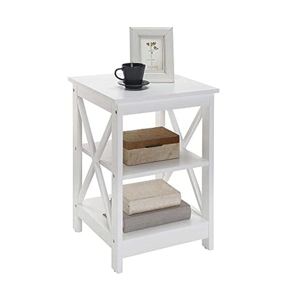 Oxford End Table 15.75" - Modern Living Room Table with Storage Shelves, Transitional Nightstand Side Table for Home Decor and Display, White