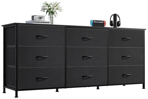 Dresser TV Stand for 65 Inch TV, 9 Drawer Dresser for Bedroom, Black, view 2