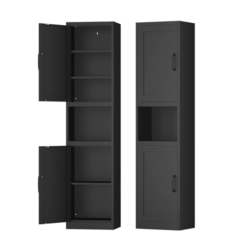 Metal Skinny Cabinet with Adjustable Shelves in Black, view 2