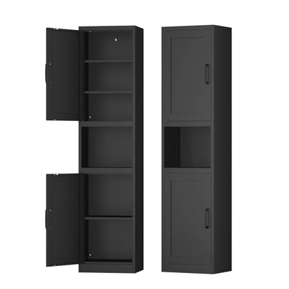 Metal Skinny Cabinet with Adjustable Shelves in Black, view 2