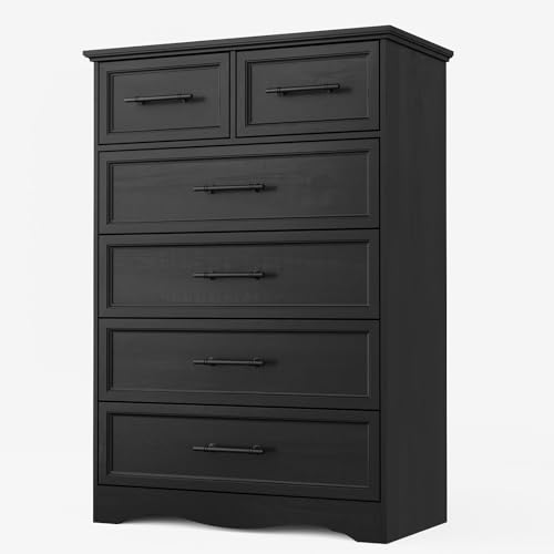 Black 6 Drawer Dresser for Bedroom, 44" Tall Chest of Drawers, view 2