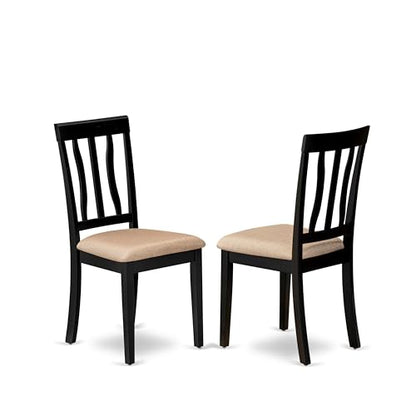 ANC-BLK-C Antique Dining Chairs - Linen Fabric Upholstered Wood Chairs, Set of 2, Black