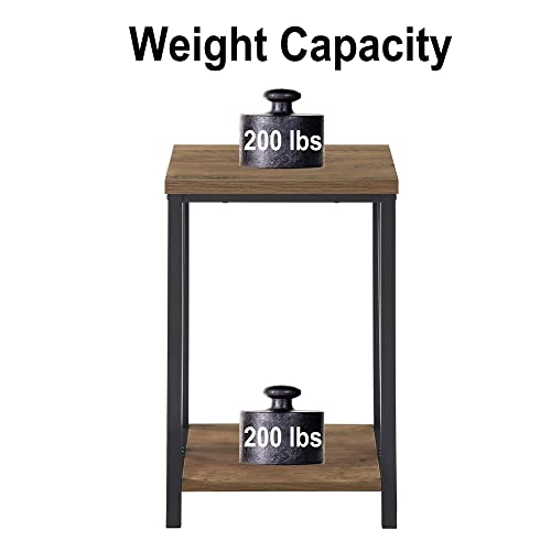 Side Table with Storage Shelf, Rustic End Table for Living Room, Wood and Metal Nightstand for Bedroom, Oak