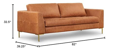 Poly & BARK Calle 90" Sofa, Full-Grain Pure-Aniline Italian Leather, Cognac Tan, Brass Legs