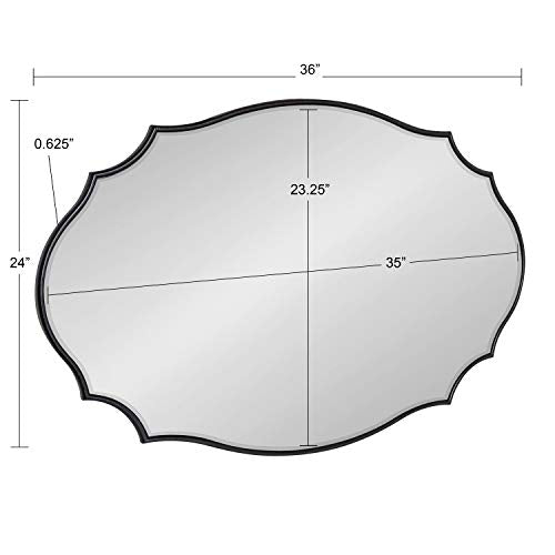 Leanna Glam Oval Mirror, 24 x 36, Black, Modern Scalloped Mirror for Wall