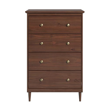 Solid Pine Wood 4 Drawer Dresser Spencer, Walnut, view 2
