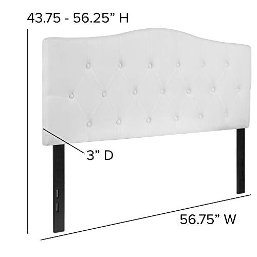 Arched Button Tufted Upholstered Full Size Headboard in White Fabric, view 2