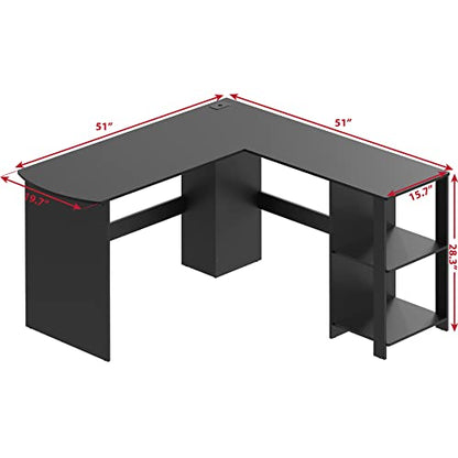 51 x 51 Inches L-Shaped Home Office Wood Corner Desk wtih Storage, Black