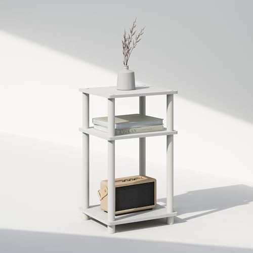 JUST Side Table, 3-Tier End Table, Open Shelves Night Stand, Bedside Table, Toolless Assembly, for Living Room, Bedroom, Bathroom, White