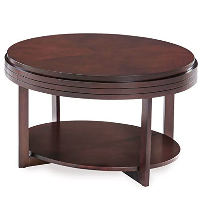 10109-CH Oval Small Coffee Table with Shelf, Chocolate Cherry