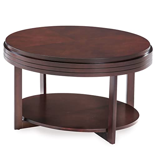 10109-CH Oval Small Coffee Table with Shelf, Chocolate Cherry