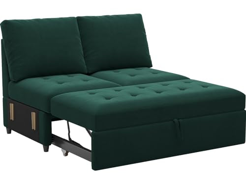 Pull Out Sofa Bed Module Part for Modular Sectional Sleeper Sofa Armless Loveseat with Pull Out Bed for Sectional Couch Green