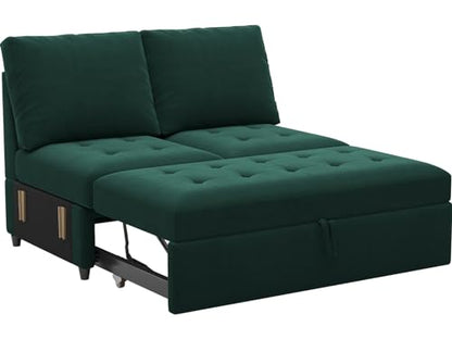 Pull Out Sofa Bed Module Part for Modular Sectional Sleeper Sofa Armless Loveseat with Pull Out Bed for Sectional Couch Green