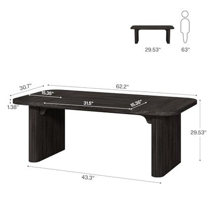 Tribesigns 62-Inch Modern Executive Desk, Wood Office Desk, Large Aesthetic Computer Desk with Double Pedestal, Workstation for Home Office (Black)