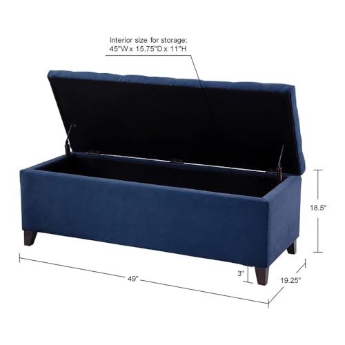Contemporary Style Shandra Storage Ottoman Tufted Design with Top Upholstered Bench Foot Rest for Bedroom and Living Room Decor, Medium, Navy