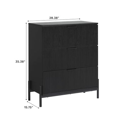 Mid-Century 3-Drawer Chest with Reeded Drawer Fronts, 35 ⅜ Inch, Mocha