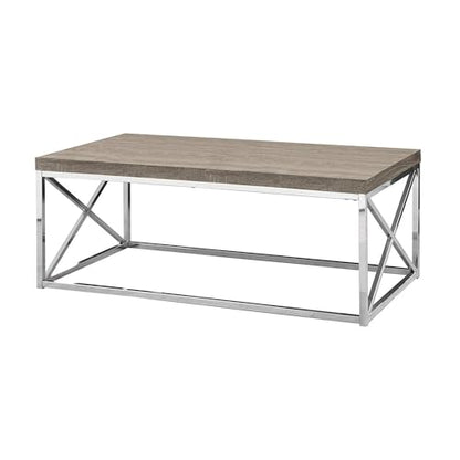 Monarch Specialties Modern Coffee Table for Living Room Center Table with Metal Frame, 44 Inch L, Dark Taupe / Chrome