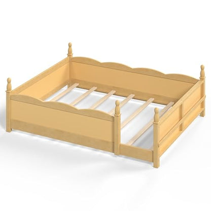 JIVOIT Queen Size Floor Bed with Accessible Door, Wood Montessori Floor Bed with Beside Book Shelf, Childlike Design, Full-Length Guardrails, No Box Spring Needed (Natural/ Queen,15)