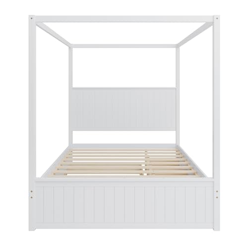 Queen Size Canopy Bed with Trundle and 3 Storage Drawers, view 4