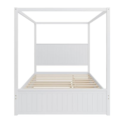 Queen Size Canopy Bed with Trundle and 3 Storage Drawers, view 4
