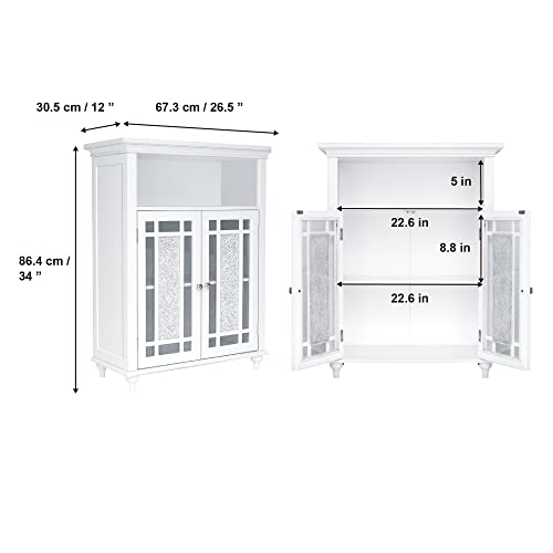 Windsor 26.5 in. x 34.02 in. 2-Door Freestanding Wooden Floor Cabinet with Adjustable Shelves for Storage Solutions in Bathrooms, Kitchens, Laundry Rooms, Home Offices, White