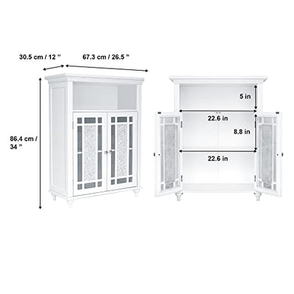 Windsor 26.5 in. x 34.02 in. 2-Door Freestanding Wooden Floor Cabinet with Adjustable Shelves for Storage Solutions in Bathrooms, Kitchens, Laundry Rooms, Home Offices, White