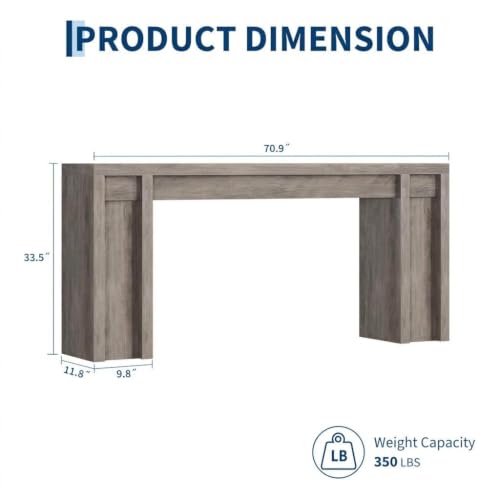 70.9 in Gray Entryway Table, Wooden Farmhouse Console Table Below Mounted TV, view 3