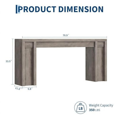 70.9 in Gray Entryway Table, Wooden Farmhouse Console Table Below Mounted TV, view 3