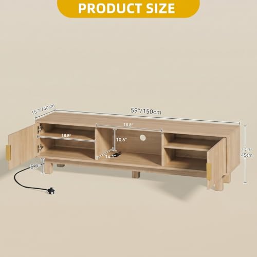 Fluted TV Stand, Mid-Century Media Console for TVs up to 65", Natural, view 3