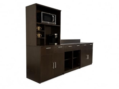 3-Door Breakroom Hutch Cabinet with Microwave Space, Commercial Office Kitchenette Storage, Fully Assembled, 108" W x 24" D x 75" H, Appliances Not Included
