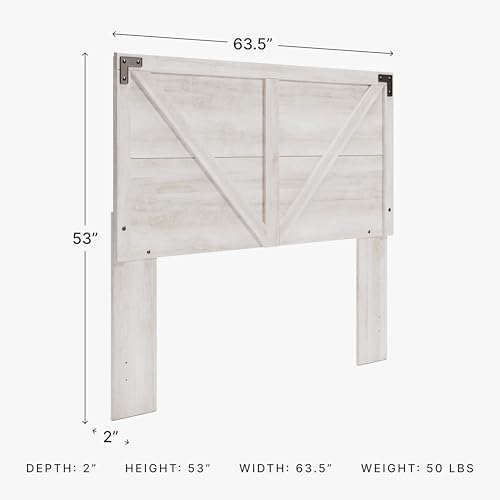 Signature Design by Ashley Shawburn Queen Headboard Only, Rustic Farmhouse Crossbuck Style, Engineered Wood (MDF/particleboard/plywood) and Decorative Laminate, for Metal Frames, Whitewash, 63"W