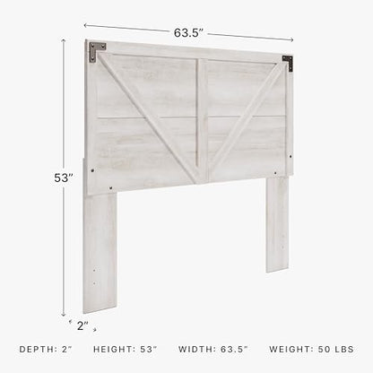Signature Design by Ashley Shawburn Queen Headboard Only, Rustic Farmhouse Crossbuck Style, Engineered Wood (MDF/particleboard/plywood) and Decorative Laminate, for Metal Frames, Whitewash, 63"W